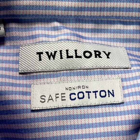 Twillory Shirt Mens 15 32/33 Long Sleeve Button Up Safe Cotton Blue Light Pink - Picture 3 of 8